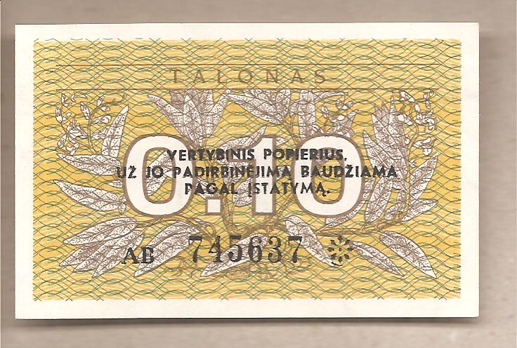 50389 - Lituania - banconota non circolata FdS da 0,10 Talonas P-29b - 1991