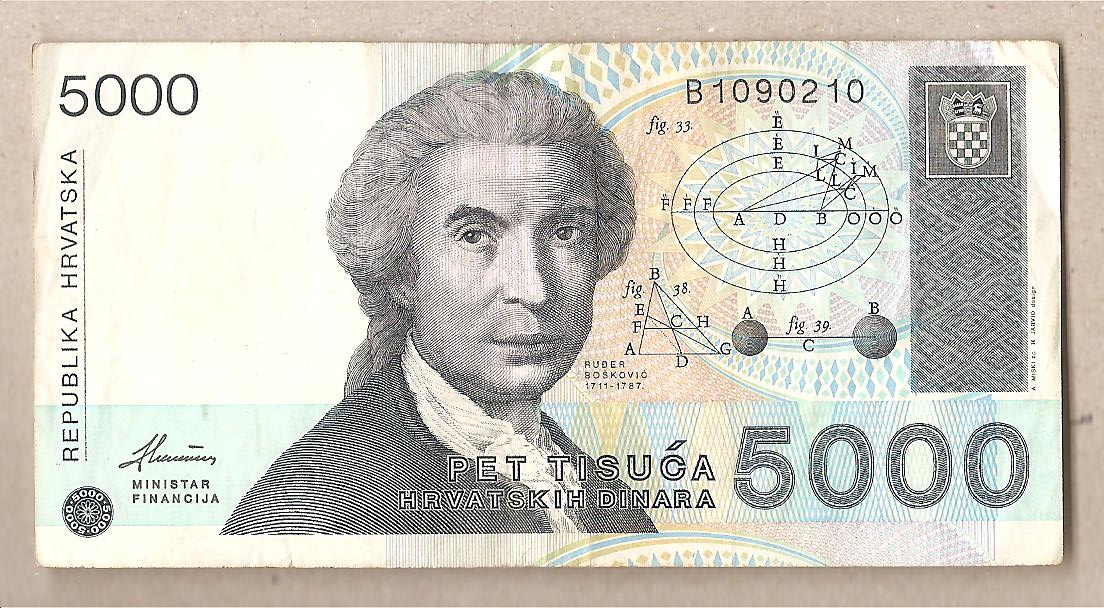 50400 - Croazia - banconota circolata da 5000 Dinari - P-24a - 1992