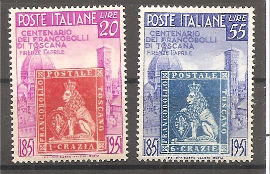 50480 - Italia - serie completa nuova: Centenario dei francobolli di Toscana - 1951 * G