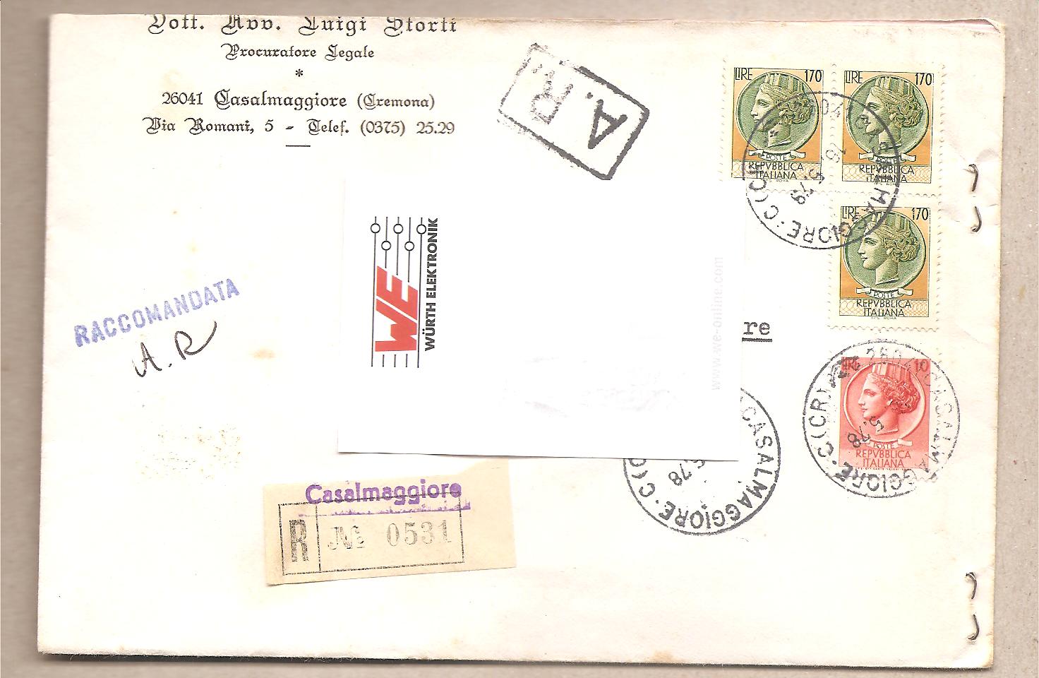 50572 - Italia - busta raccomandata con lettera inserita da Casalmaggiore (CR) a Roncadello (CR) - 1978