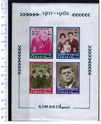 5058 - AJMAN,  Anno 1964,  # 27a *  In memoria,In Memory President J.F.Kennedy, sovrastampato nuova moneta,overprint -1 Foglietto non dent. completo nuovo