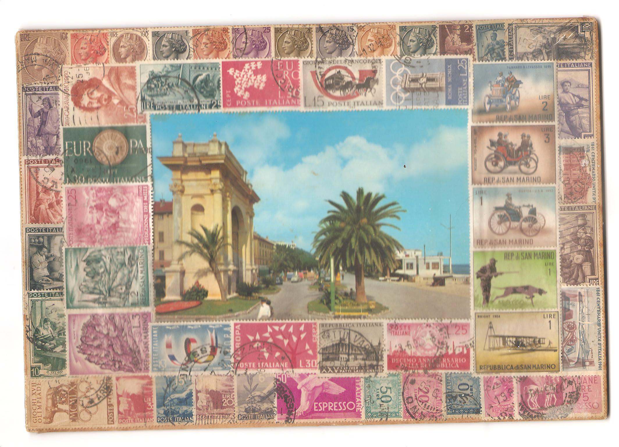 50675 - Liguria? - cartolina nuova in vecchio cartoncino con francobolli usati di San Marino-Italia - nuovo