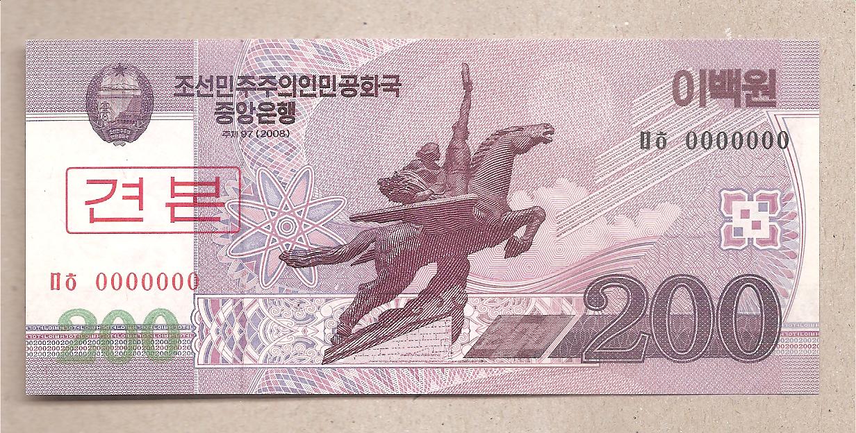 50700 - Corea del Nord - banconota non circolata FdS da 200 Won SPECIMEN  P-62s - 2008