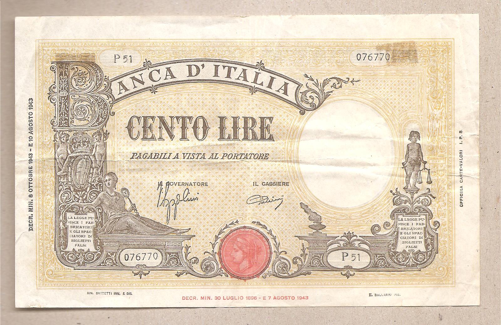 50711 - talia - banconota circolata  Barbetti  da 100 Lire P-67s - 08/10/1943