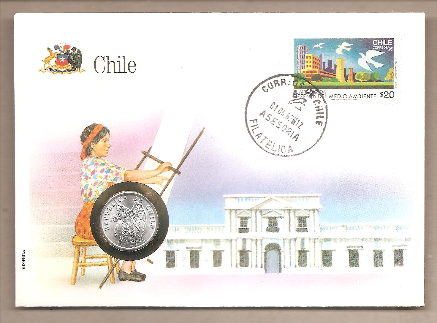 50764 - Cile  - busta commemorativa con moneta da 1 Centesimo - 1987