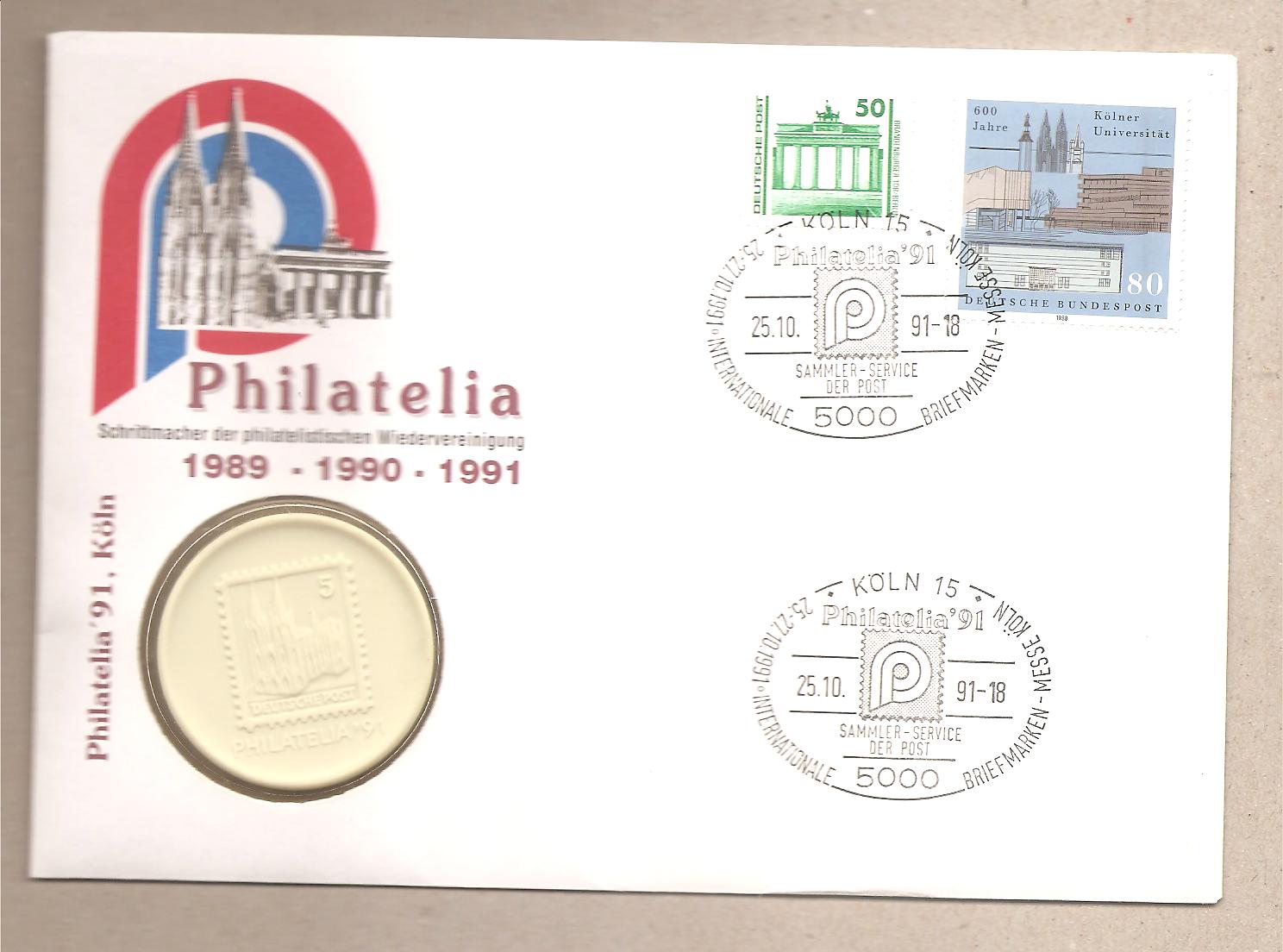 50769 - Germania - busta con annullo speciale e medaglia commemorativa della Fiera Inter.le del Francobollo di Colonia - 1991