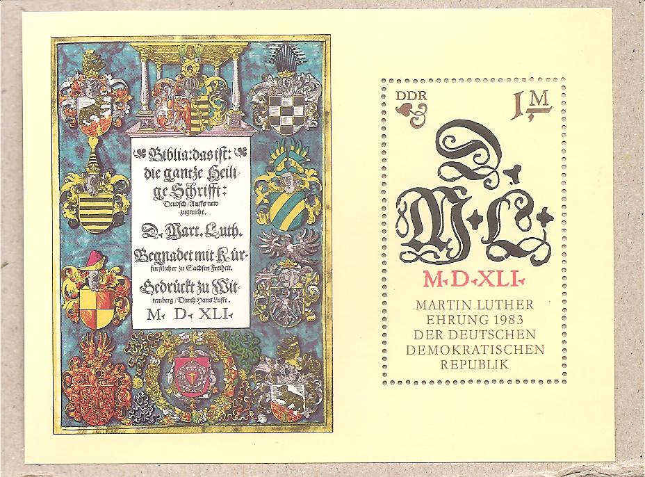 50879 - DDR - foglietto nuovo Michel Block 73: The 500th Anniversary of the Birth of Martin Luther - 1983 *G