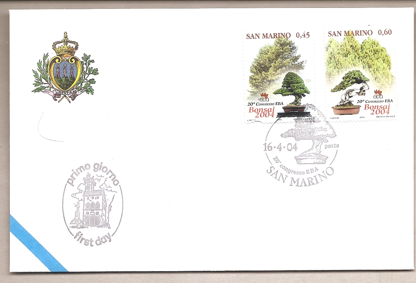 50924 - San Marino - busta FDC con serie completa ed annullo speciale:20 Congresso dell EBA - Bonsai  - 2004