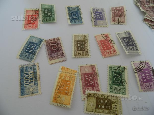 50975 - Lotto di 281 francobolli usati pacchi postali filigrana ruota e stella (in numero maggiore) comprendente i seguenti valori della 2a parte: 10 lire (45