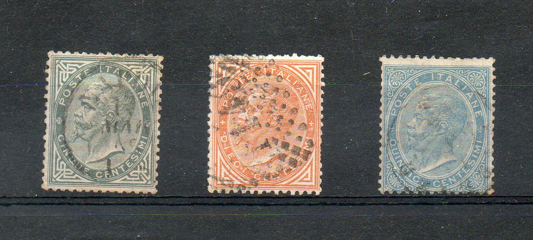 51042 - ITALIA REGNO 1863 - Serie De La Rue 3v. (5c, 10c, 15c.) Usati . UNF.n. 16/18