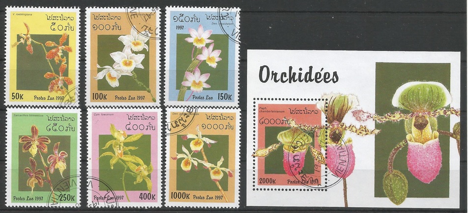 51142 - LAOS - 1997 - Orchidee - Serie compl. 6 val. + foglietto timbrati - Michel : 1577/82+BL161 - Yvert : 1269/74+BF138 - (LAO001)