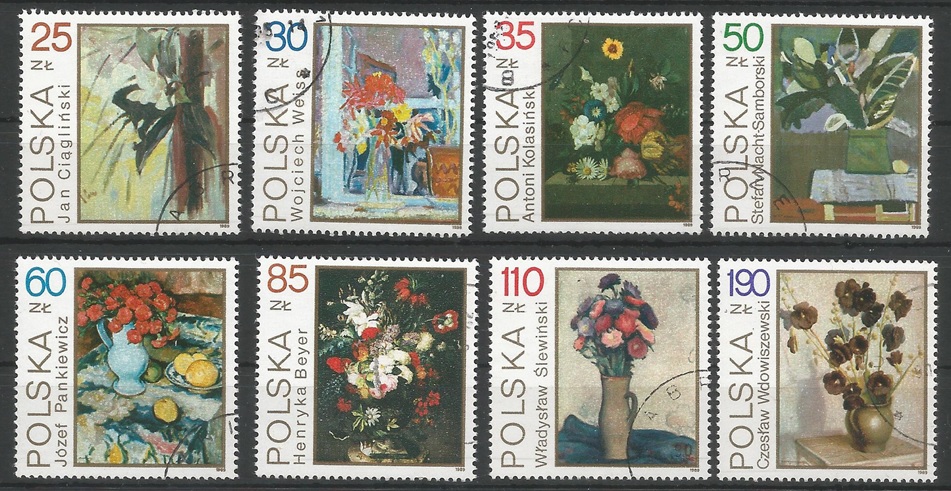 51205 - POLONIA - 1971 - Dipinti di fiori - Serie compl. 8 val. timbrati - Michel : 3237/44 - Yvert : 3049/56 - (POL003)