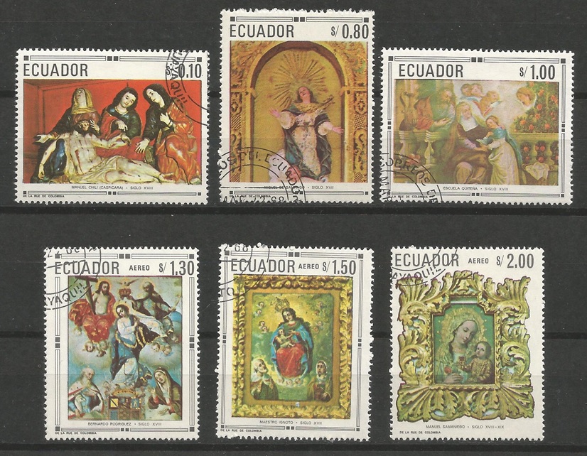 51239 - ECUADOR - 1968 - Arte religiosa - Serie compl. 6 val. timbrati - Michel : 1403/08 - Yvert : 794F/H+PA494B/D - (ECU002)