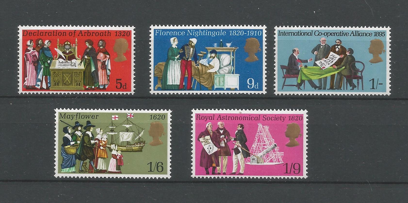 51255 - GRAN BRETAGNA - 1970 - Anniversari britannici - Serie compl. 5 val. nuovi - Michel : 539/543 - Yvert : 586/590 - (GBR001)