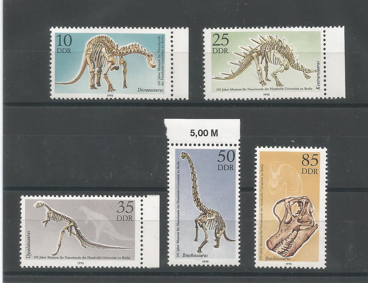 51263 - GERMANIA EST (D.D.R.) - 1990 - Centenario del museo di storia naturale - 5 val. compl. nuovi - Michel : 3324/28 - Yvert : 2924/2928 - (DDR001)