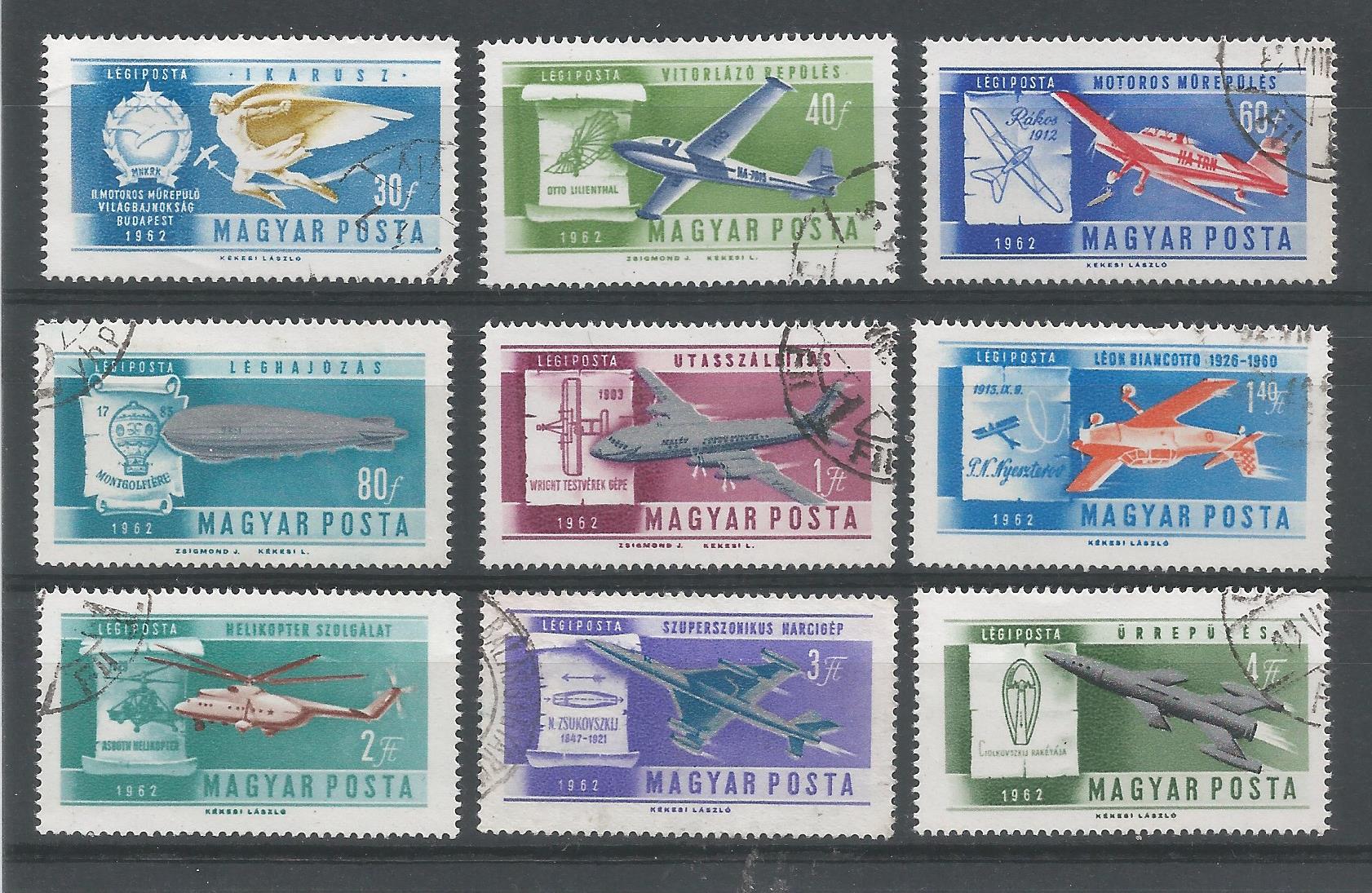 51271 - UNGHERIA - 1962 - Storia dell aviazione - Serie compl. 9 val timbrati - Michel : 1846/54 - Yvert : PA232/240 - (HUN009)
