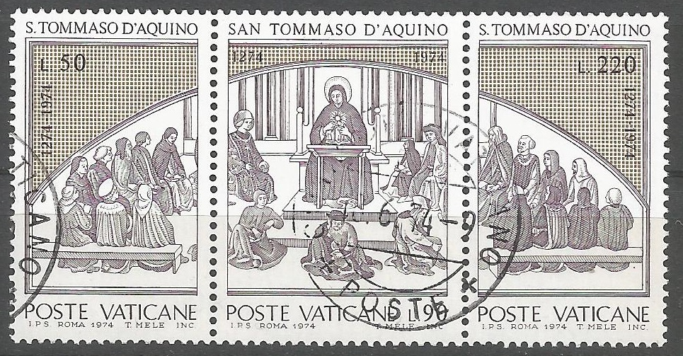 51381 - CITT DEL VATICANO - 1974 - Tomaso d Aquino - 3 val. cpl. timbrati - Unificato : 558/560 - (SCV003)