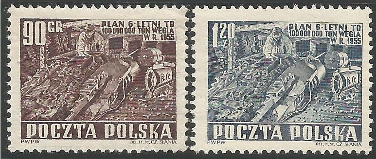 51473 - POLONIA - 1951 - Industria mineraria - 2 val. cpl. timbrati - Michel : 715/716 - Yvert : 625/625 - (POL024)
