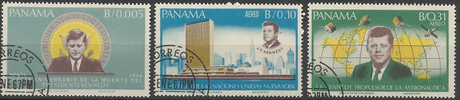 51502 - PANAMA - 1966 - John Fitzgerald Kennedy -  - 3 val. cpl. timbrati - Michel : 938/940 - Yvert : 445+PA419/420 - (PAN005)
