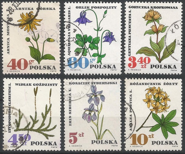 51506 - POLONIA - 1967 - Protezione delle piante medicinali - 6 val. cpl. timbrati - Michel : 1770/75 - Yvert : 1625/30 - (POL031)
