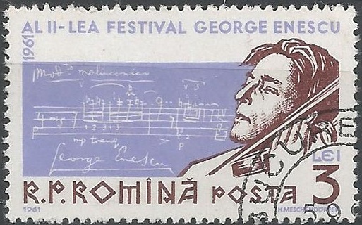 51536 - ROMANIA - 1961 - 2 Festival George Enescu a Bucarest - 1 val. cpl. timbrato - Michel : 1993 - Yvert : 1797 - (ROM021)