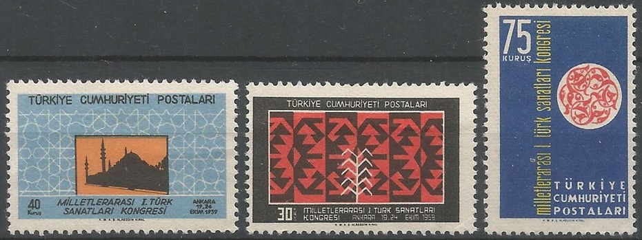 51548 - TURCHIA - 1959 - 1 Congresso internazionale di arte turca - 3 val. cpl. nuovi - Michel : 1669/71 - Yvert : 1473/74 - (TUR032)