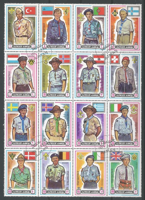 51578 - AJMAN - 1971 - Raduno Mondiale di boy scout - 16 val. cpl timbrati - Michel : 904/919 - Yvert : 124A/124R (AJM010)