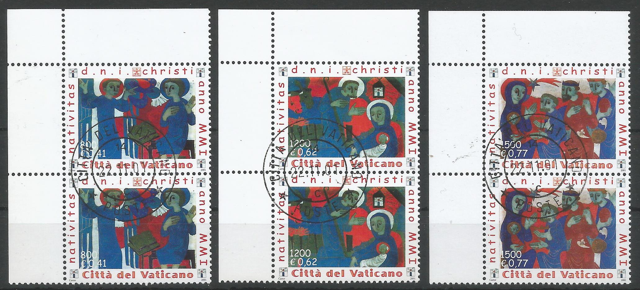 51598 - VATICANO - 2001 - Natale - Coppie dei 3 valori con timbro postale del giorno di emissione - Unificato : 1257/59 - VTC020