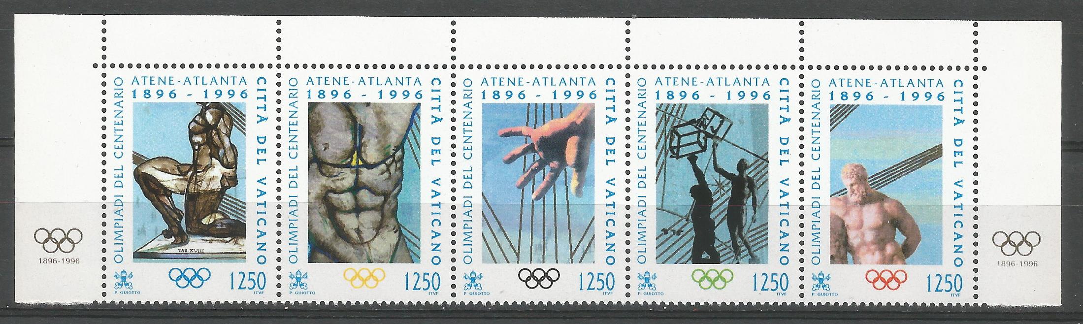 51681 - VATICANO - 1996 - Giochi Olimpici del Centenario - Serie completa 5 valori nuovi - Unificato : 1050/1054 - VTC103