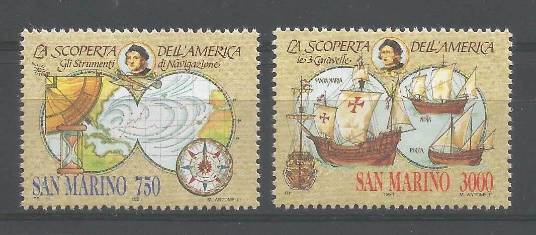 51803 - SAN MARINO - 1991 -Celebrazioni colombiane - Serie completa 2 valori nuovi - Unificato : 1316/17 - SMR022