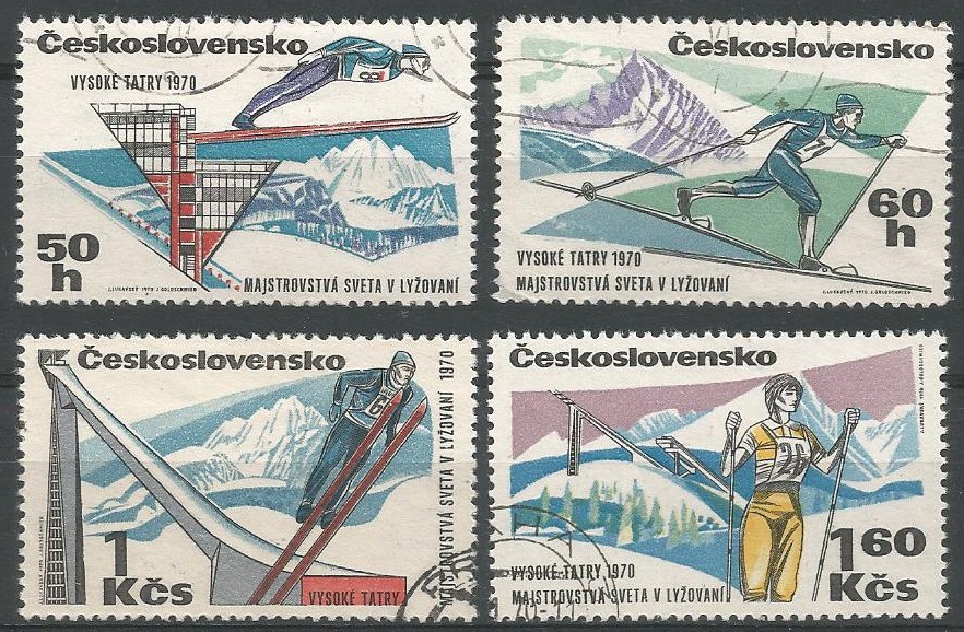 51848 - CECOSLOVACCHIA - 1970 - Campionati mondiali di sci - serie compl. 4 valori timbrati - Mi : 1946/1919 - Yv : 1762/1765 - CEC021