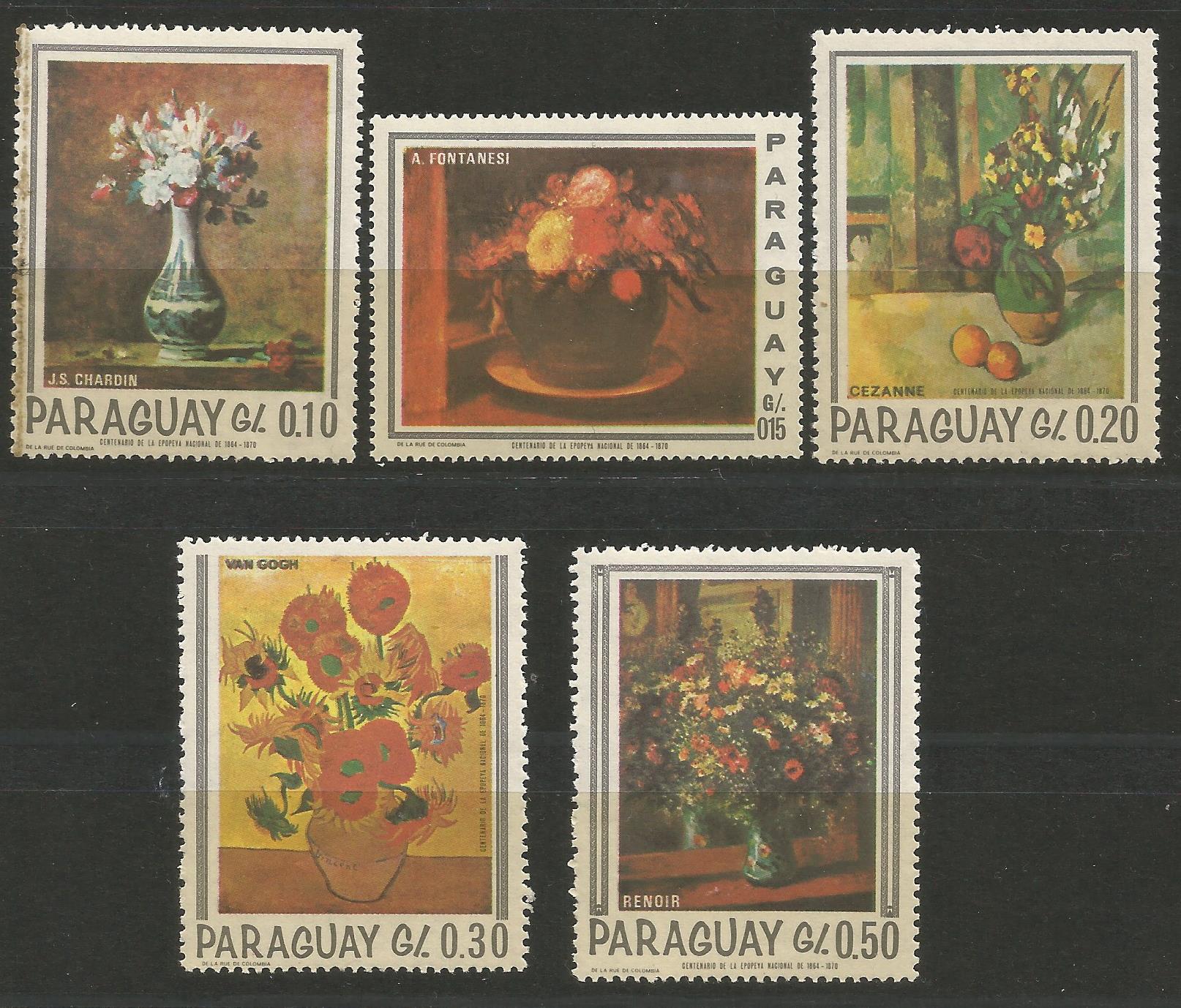 51890 - PARAGUAY - 1967 - Dipinti di fiori - 5 val. nuovi - Michel : 1729/1733 - Yvert : 895/899 - PAR013
