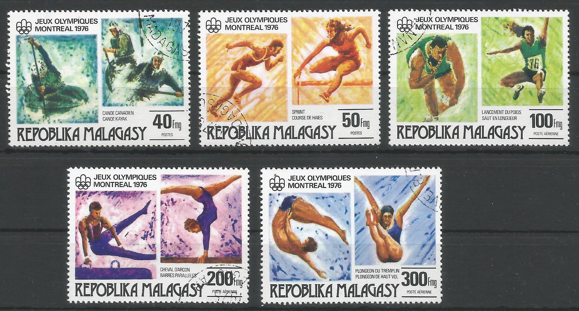 51898 - MADAGASCAR - 1976 - Giochi Olimpici di Montreal - 5 val. cpl timbrati - Michel : 775/779 - Yvert : 578/579+PA162/PA164 - [MAD003]