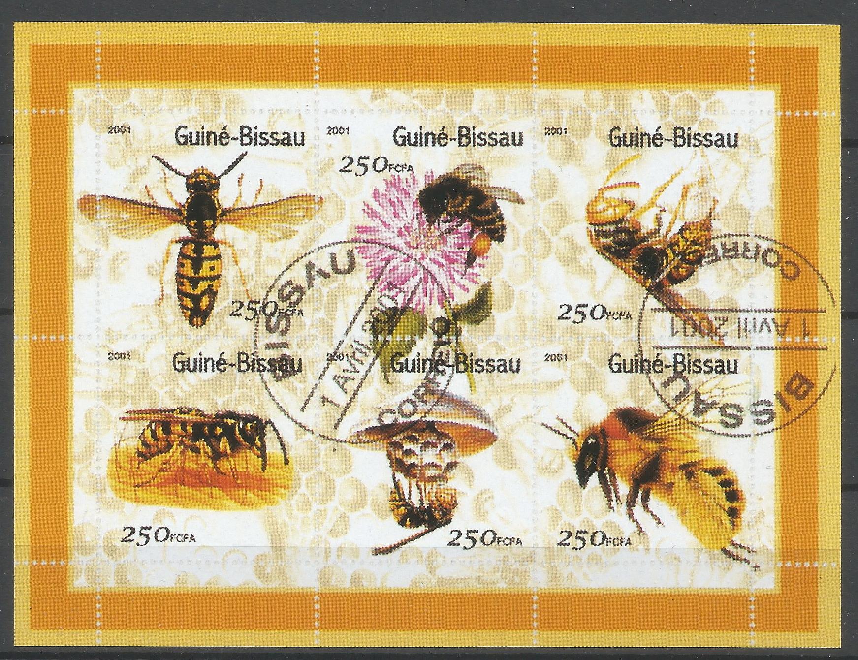51903 - GUINEA-BISSAU - 2001 - Api e vespe - Foglietto di 6 valori timbrati non dentellati - (GUB006)