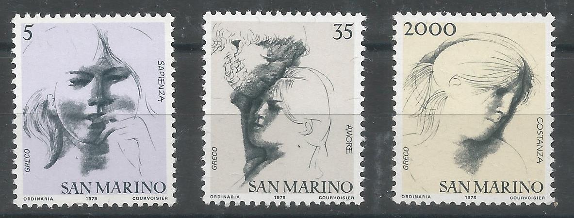 51957 - SAN MARINO - 1978 - Dipinti di E.Greco - 3 val. cpl nuovi - Unificato : 1009/1011 - [RSM010]