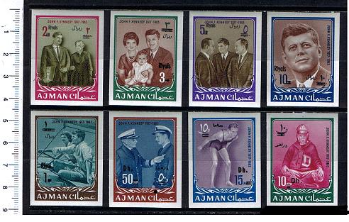 51969 - AJMAN, Year 1964, # 19a/26a * In memory of President J.F. Kennedy - 8 imperforated stamps, mint complete set
