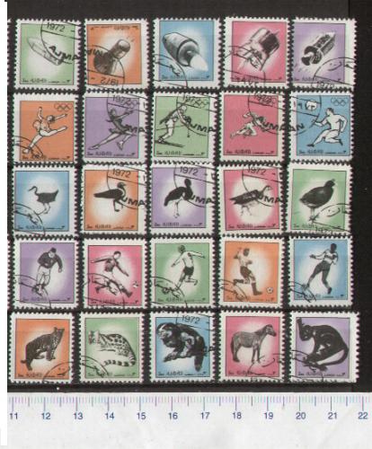 52002 - AJMAN 1972-S-2359/2383, * Calcio,Olimpiadi,Spazio,Uccelli,Animali - 25 valori serie completa timbrata - Catalogo n.: 2359/2383