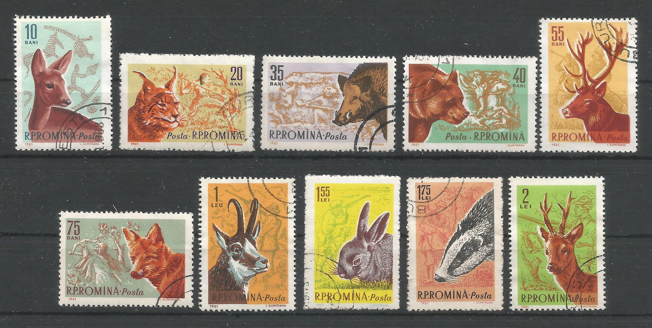 52032 - ROMANIA - 1961 - Animali della foresta - 10 val. cpl timbrati - Michel : 1981/1990 - Yvert : 1781/1790 - [ROM032]