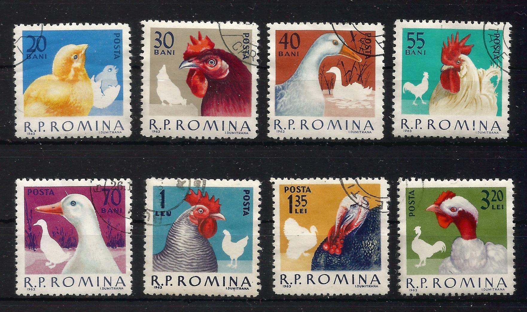 52042 - ROMANIA - 1963 - Uccelli domestici - 8 val. cpl timbrati - Michel : 2145/2152 - Yvert : 1908/1915 - [ROM042]