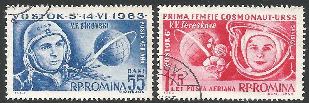52057 - ROMANIA - 1963 - Volo congiunto di Vostok 5 e Vostok 6 - 2 val. cpl timbrati - Michel : 2171/2172 - Yvert : PA175/PA176 - [ROM057]