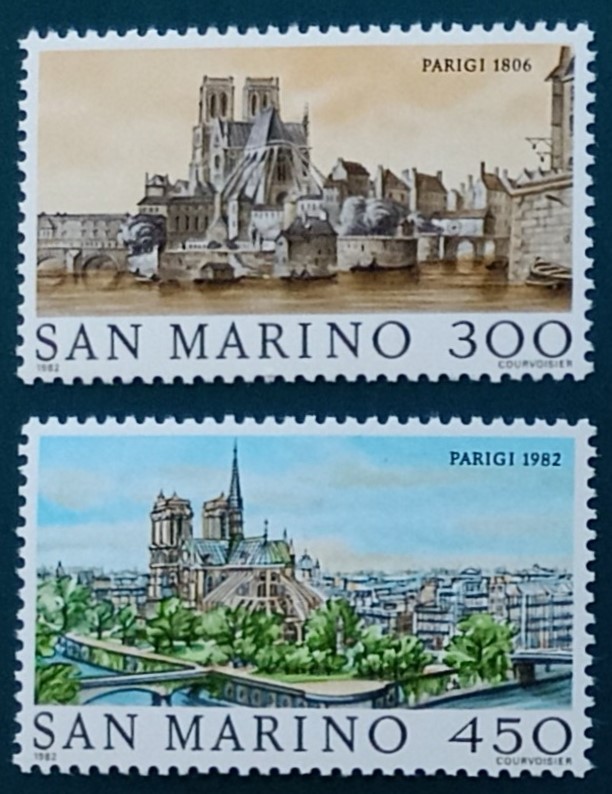 52205 - 1982 San Marino Parigi L.300 L.450 - 2 francobolli nuovi 