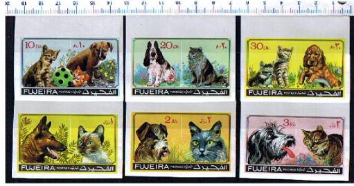5643 - FUJEIRA (ora U.E.A.), Anno 1971, # 733-38 - Cani e gatti di razze diverse - 6 valori non dentellati serie completa nuova senza colla (Lavata)