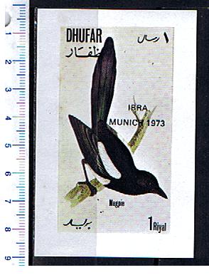 6107 - DHUFAR (Oman), Anno 1973-121F  Espos.Filatelica IBRA a Monaco e Uccelli Magpie - Foglietto completo nuovo