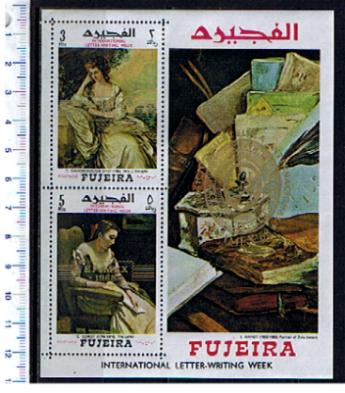 7331 - FUJEIRA, Anno 1968 - # 219 - Dipinti famosi sovrastampato Esposizione Filatelica Efimex  -  Foglietto completo nuovo senza colla.