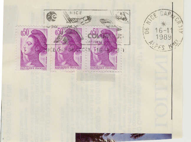 8305 - Nice 16.11.1989 - Esa Columbus - annullo meccanico (senza orario nel datario) su frammento
