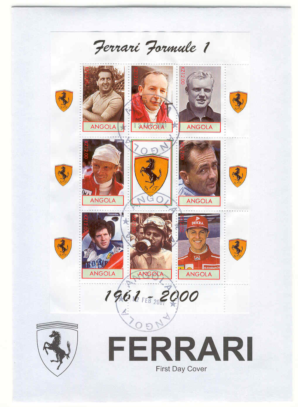 8491 - Angola - Busta FDC Piloti Ferrari campioni del mondo di F1