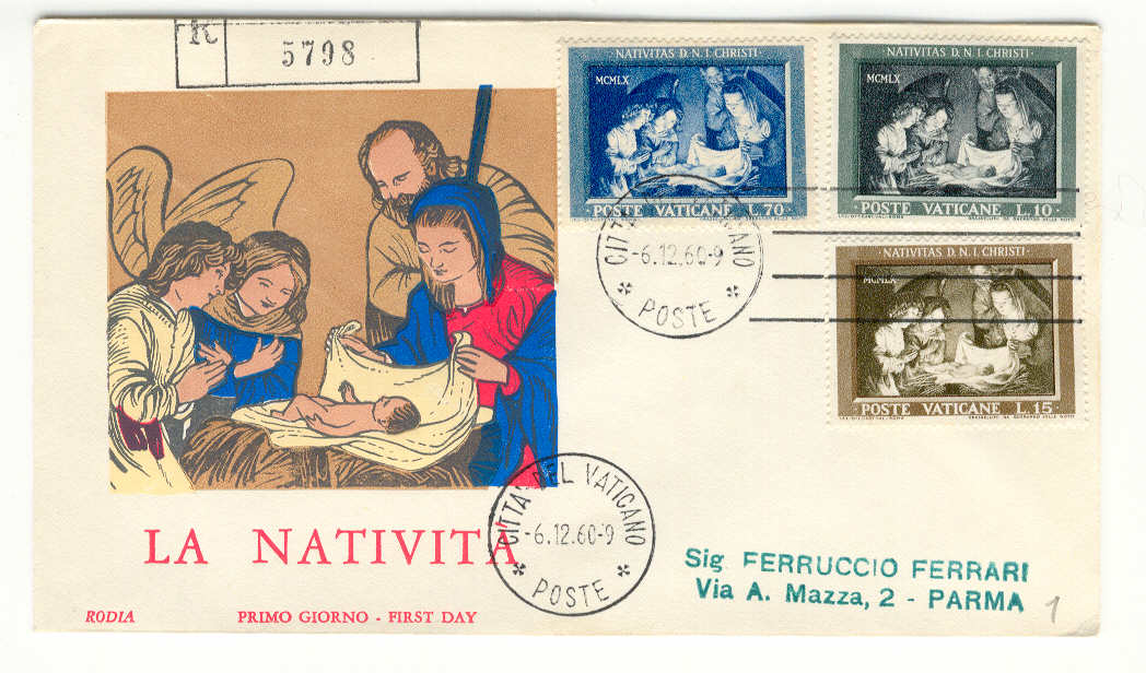 9259 - Vaticano - busta FDC con serie completa Natale La Sacra Famiglia 1960
