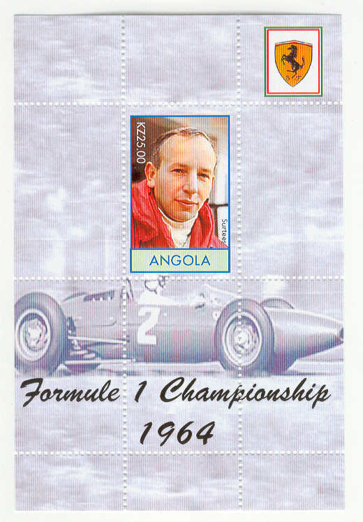 10097 - Angola - foglietto nuovo i grandi piloti della Ferrari Surtees