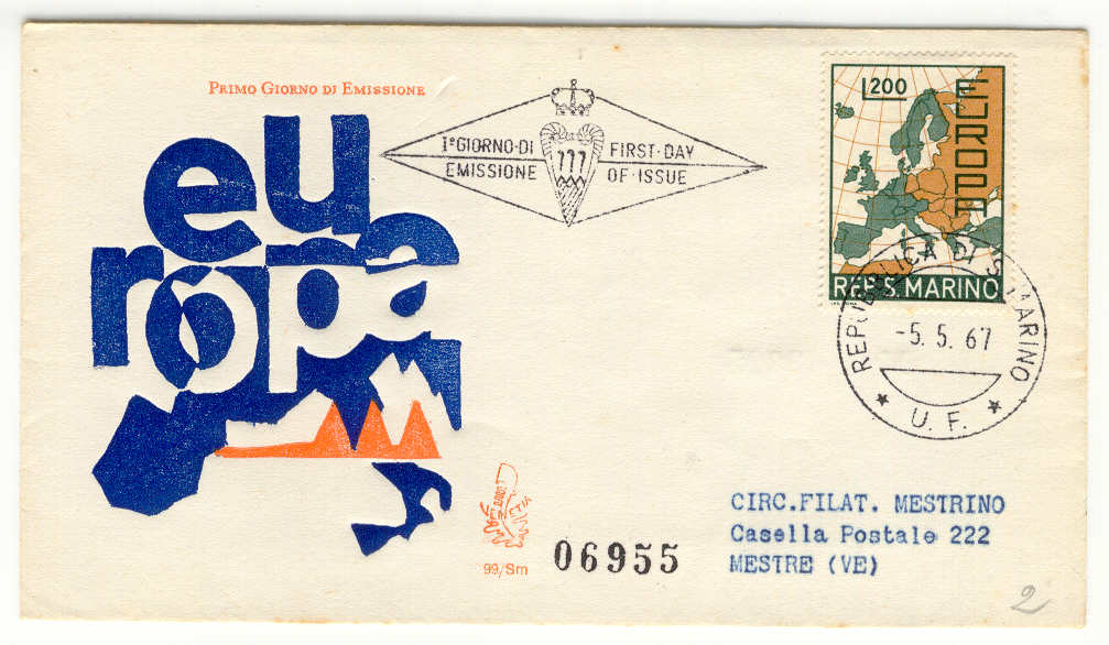 10104 - San Marino - busta fdc con serie completa Europa 1967 05.05.1967