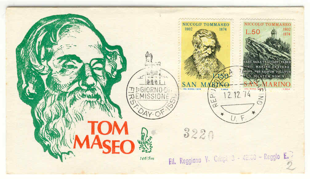 10236 - San Marino - busta fdc con serie completa: Centenario della morte di Niccolo Tommaseo ed. Venetia